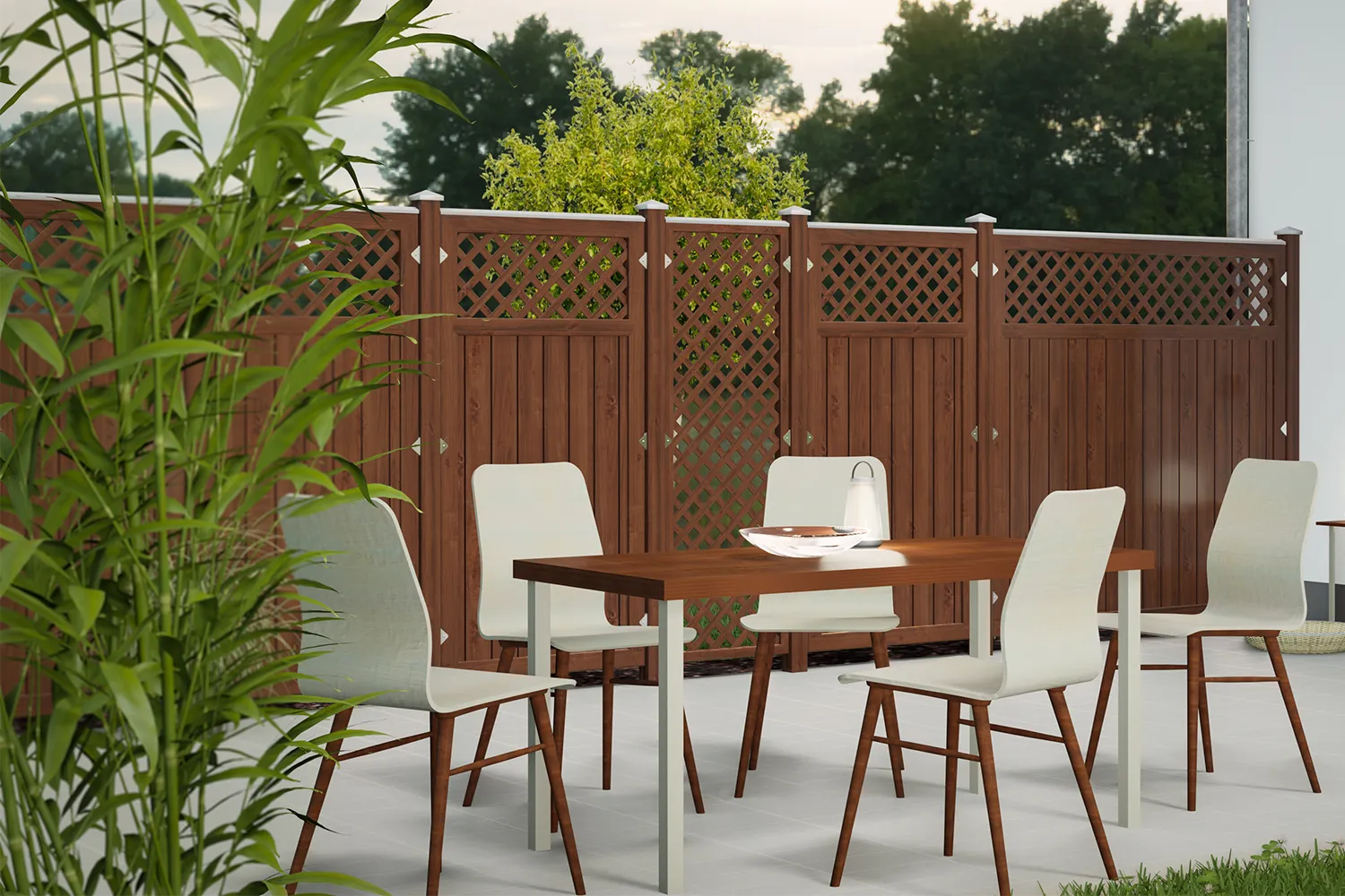 Palissade de jardin en PVC couleur bois